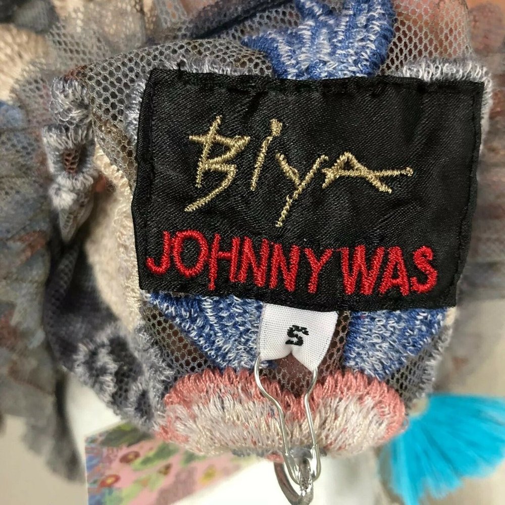Johnny Was Biya Slip Ruffle Embroidered Mesh Dress - Picture 7 of 8